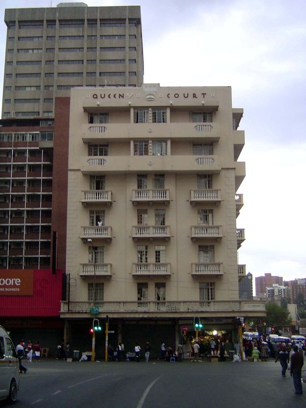 Eventually the city's builders turned away from classical antiquity. Here, at Von Wielligh and Bree, is an apartment building in the Art Dec