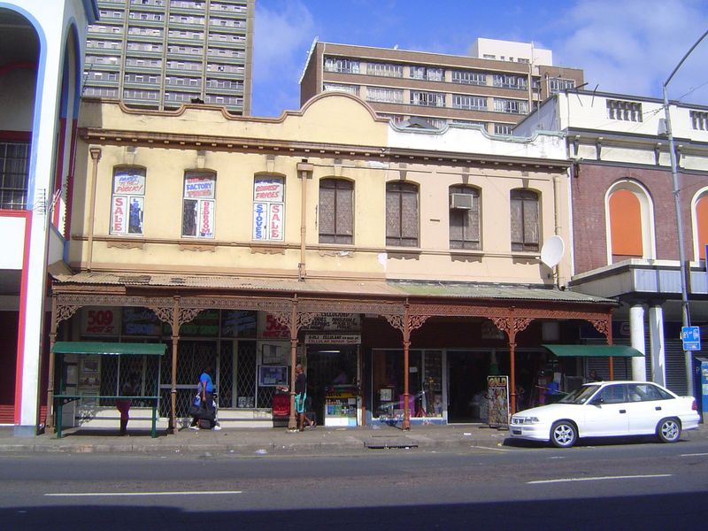 There are bits of the Victorian city's commercial district. We're back on West Pixley ka Seme again.