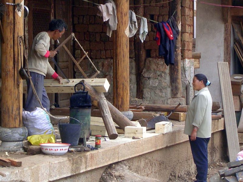 Others use bucksaws.\  Again: elegant stone footings under each column.