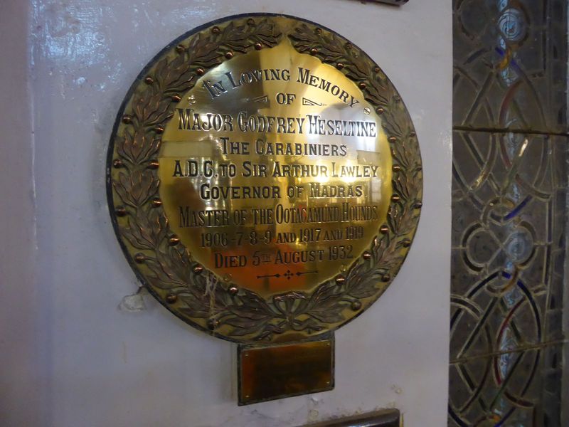 Heseltine was a longtime member of the Ooty Club. We met Lawley when as governor he laid the foundation stone for the Church of the Ascensio