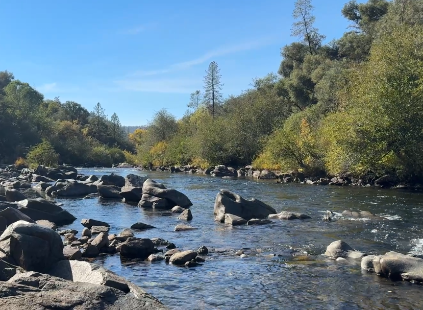 The North Fork of the Mokelumne, note, is the first free-flowing river we've crossed.  Yes, there's a dam downstream Pardee Dam and Reservoi