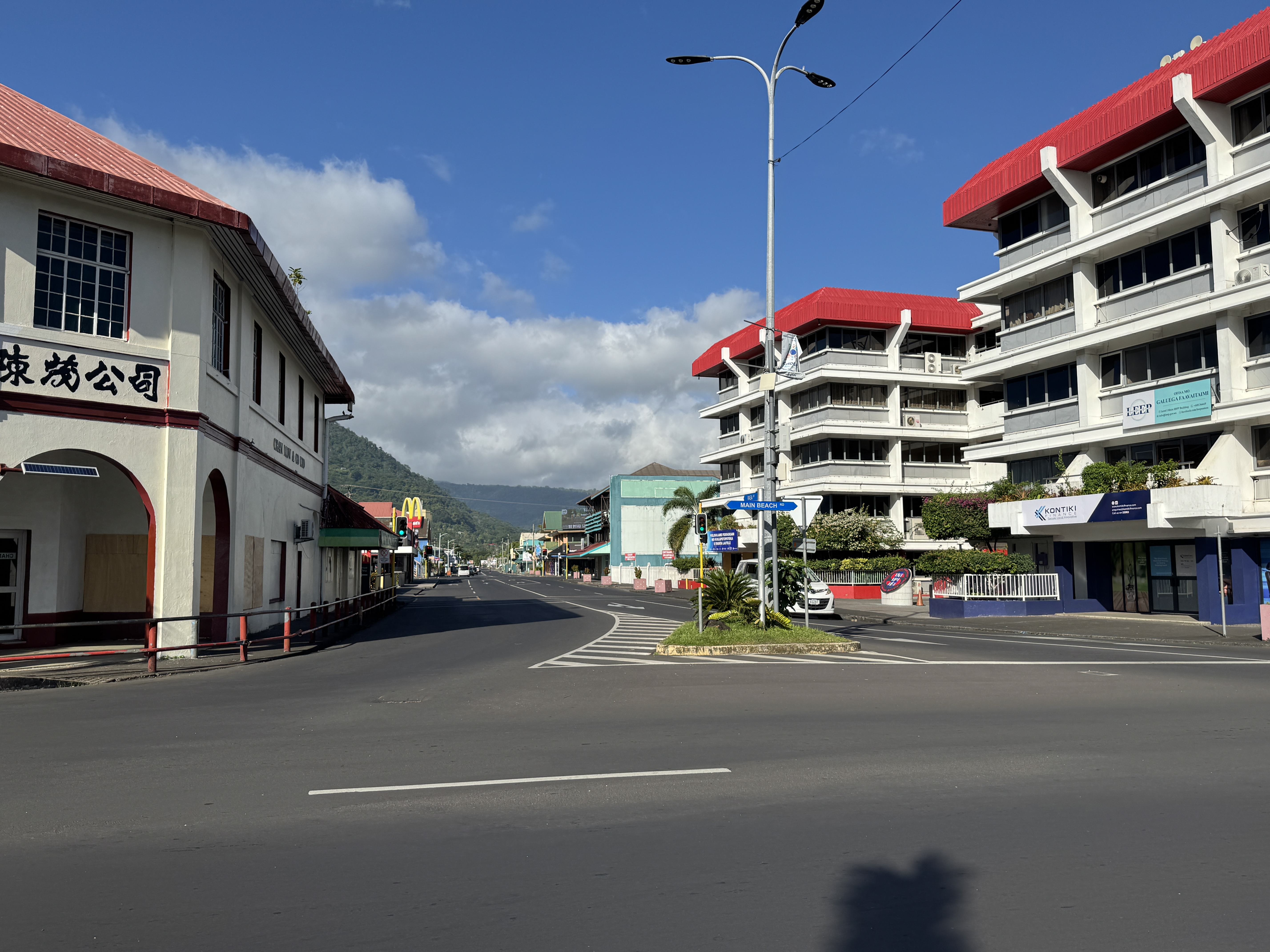 The bright red building is the National Provident Fund, which handles retirement accounts for about 30,000 people.  See the Golden Arches?