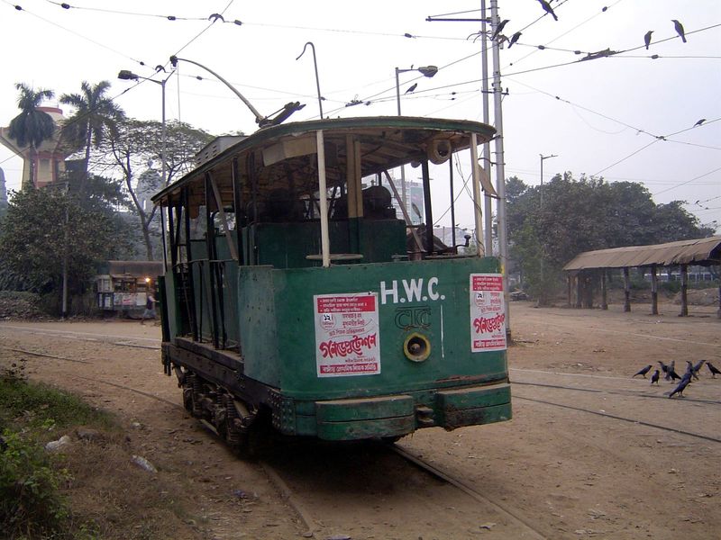 A maintenance car on the city's antiquated tramline. Under the white letters for Howrah Works Car you can make out the old logo for Calcutta