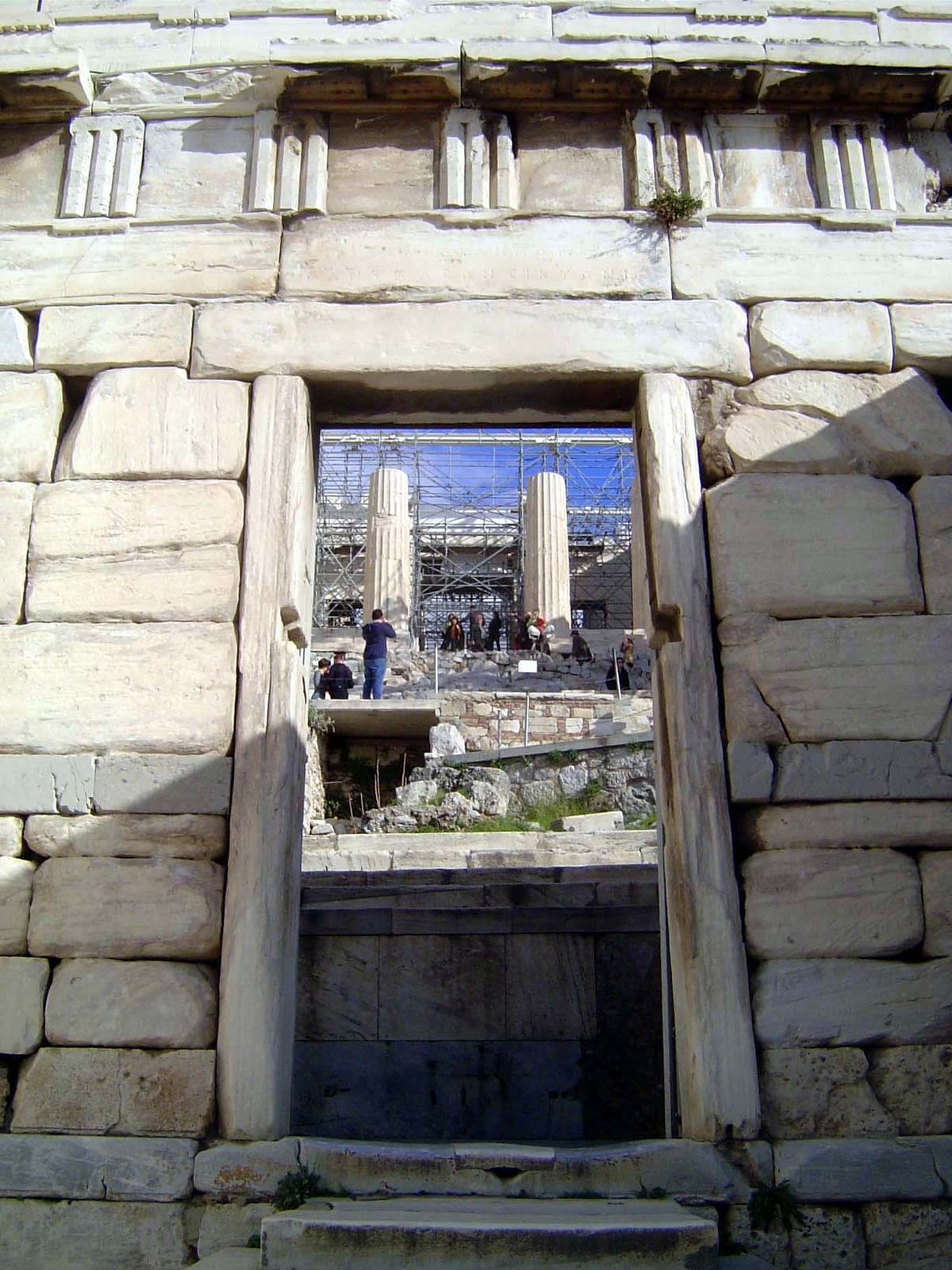 A view from below, looking through the Beulé Gate, named for Ernst Beulé who in 1852 unearthed it from Turkish bastions.