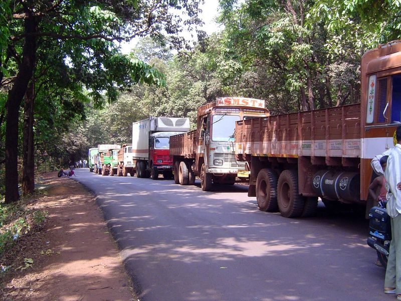 Most of the traffic is trucks. Any guesses why they're backed up?