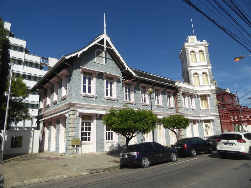 The fire station, 1896-7, was Port-of-Spain's first reinforced concrete building and is recognized by the National Trust as marking the "tra
