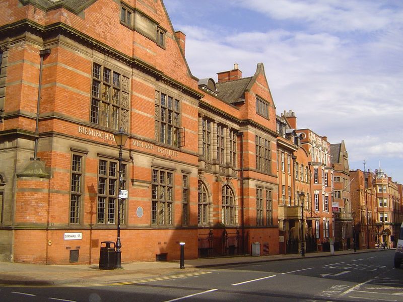 Next door: the Birmingham Midland Institute was established in 1854 "for the Diffusion and Advancement of Science, Literature and Art amongs