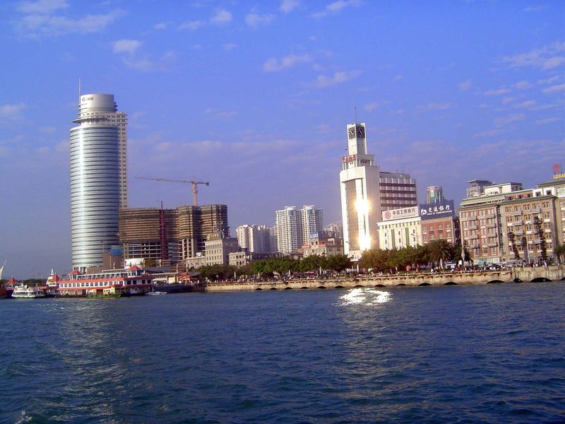 We're looking backwards on the ferry from Xiamen.