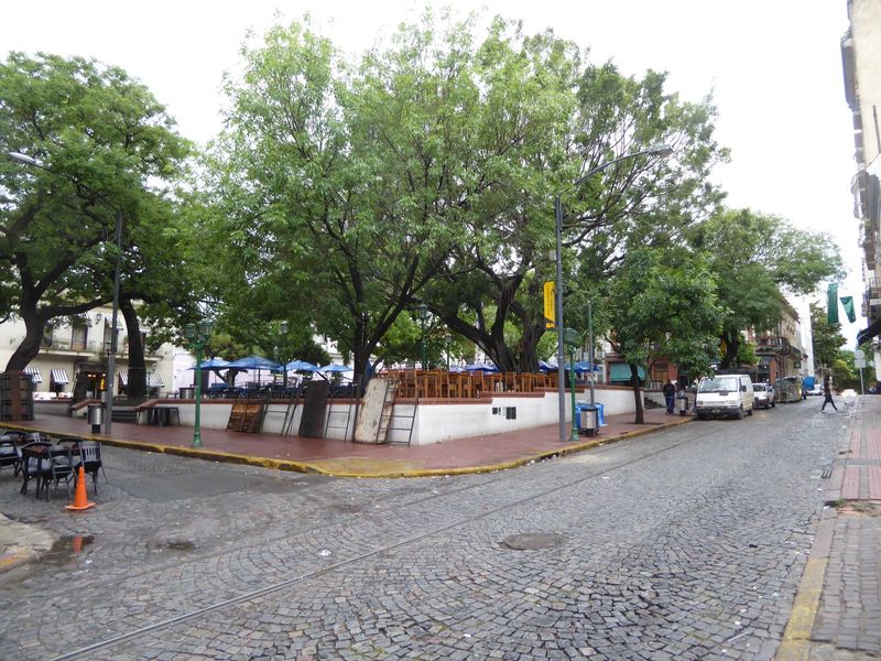 We're jumped a mile and a bit to the north. This is Plaza Dorrego, the heart of the neighborhood called San Telmo.

The tracks here aren't t