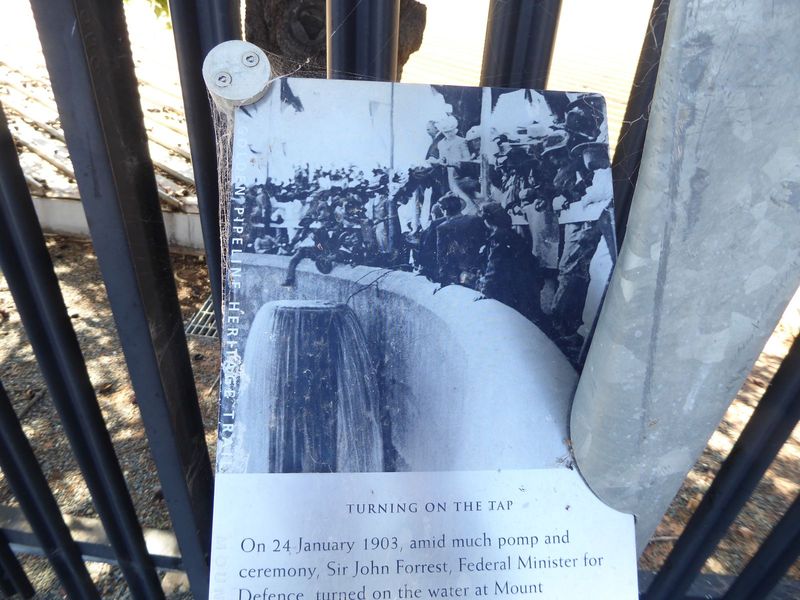 A photo of the pipe's opening; it's posted at Kalgoorlie's end-of-the-line hilltop reservoir.