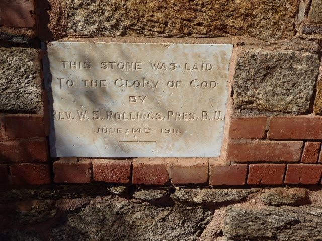 Cornerstone of the church. At its dedication, a speaker lamented that "if there is a city in Australia where Satan's seat is, that city is B