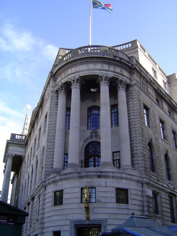 South Africa House, completed in 1933 to a design by Herbert Baker, who was still in his Bank of England humor. It still houses the South Af