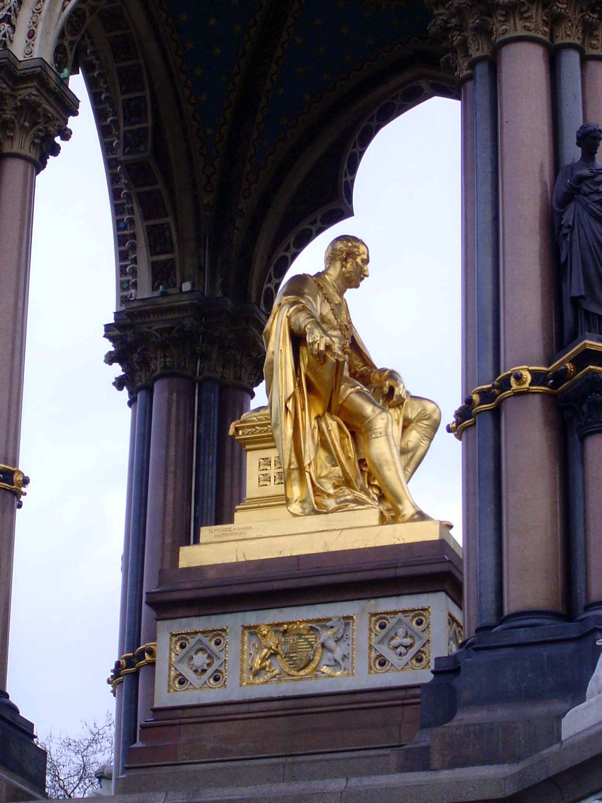 John Henry Foley was the sculptor of Prince Albert. The statue for a time was painted black after pollution had destroyed the originally gil