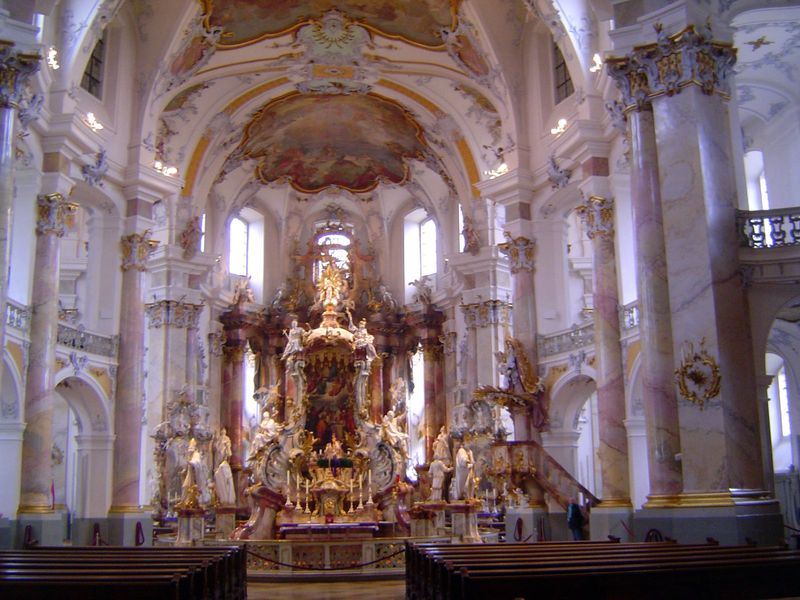 Then wow! We're looking at the focal point of the church, the altar of the 14 Helpers. Watkin calls it "...as fantastic as Cinderella's coac