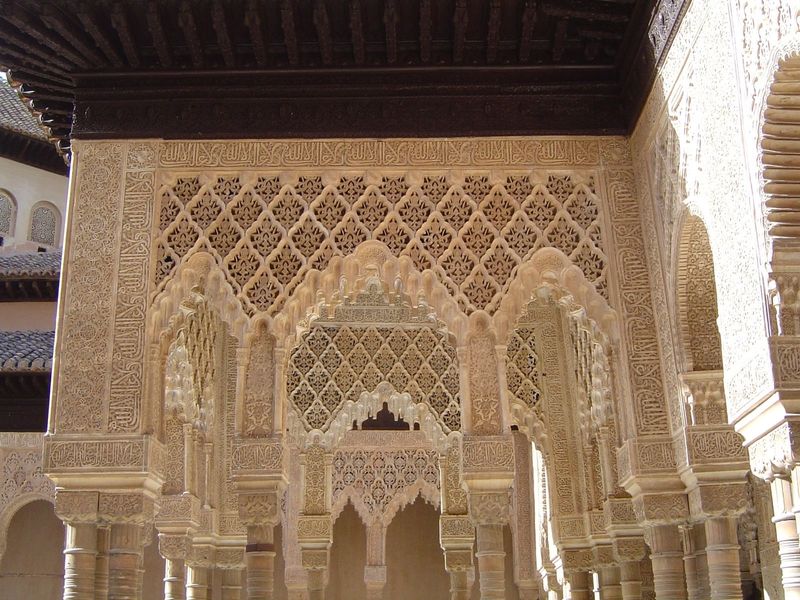 The east arcade. The diamond-shaped ornamentation is called sebka.