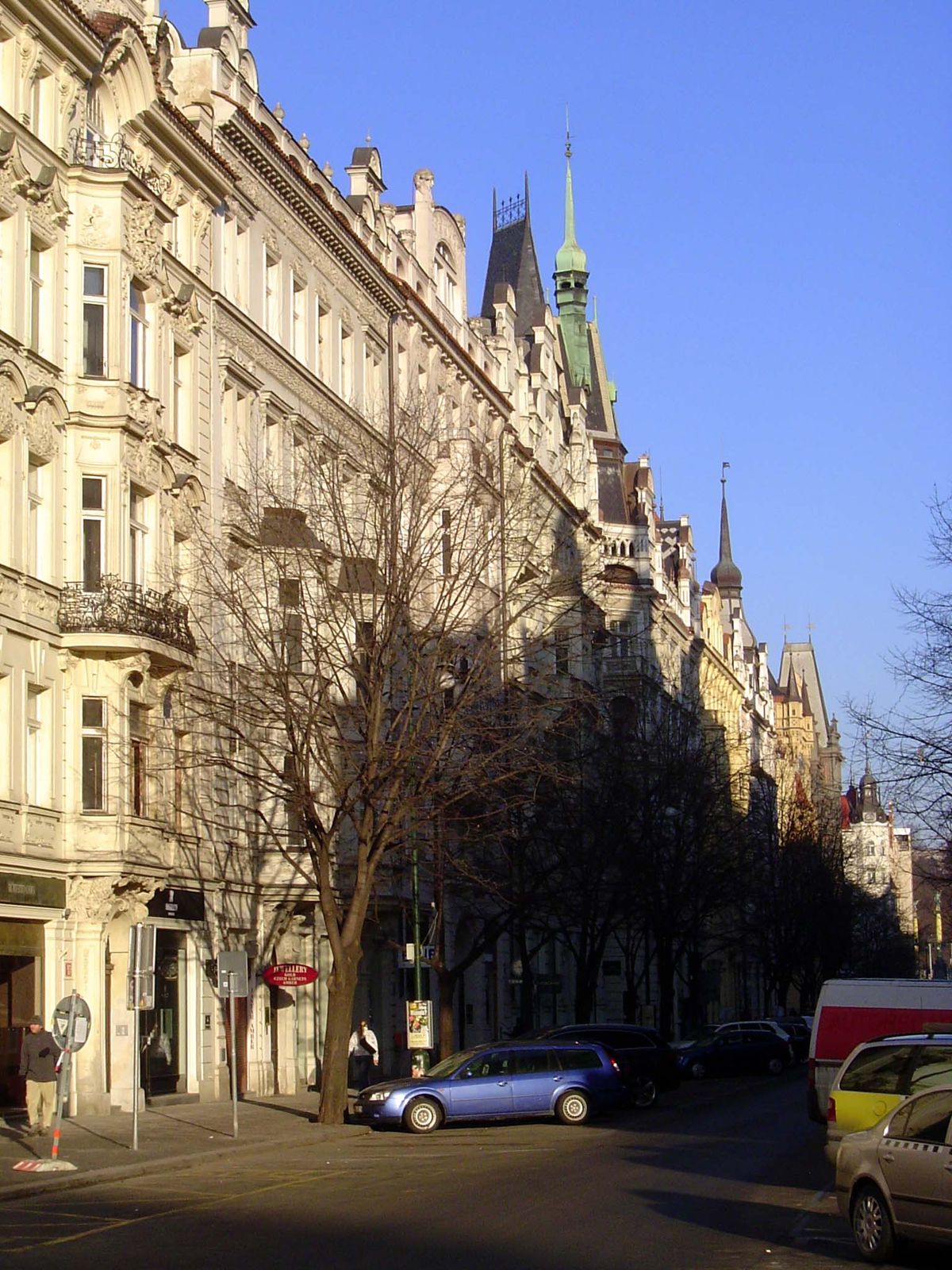 Residential neighborhoods changed, too. Parizska Ave, inspired by Haussmann's Paris, was developed between 1895 and 1910 in accordance with 