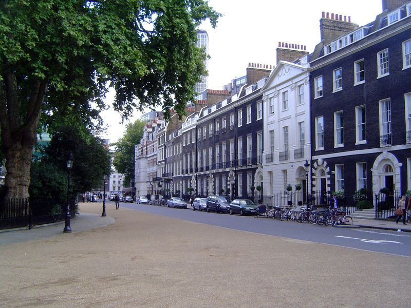 For homebuyers who can't afford riverfront property, a park may have to do. In this case it's Bedford Square, completed in 1786 and now rimm