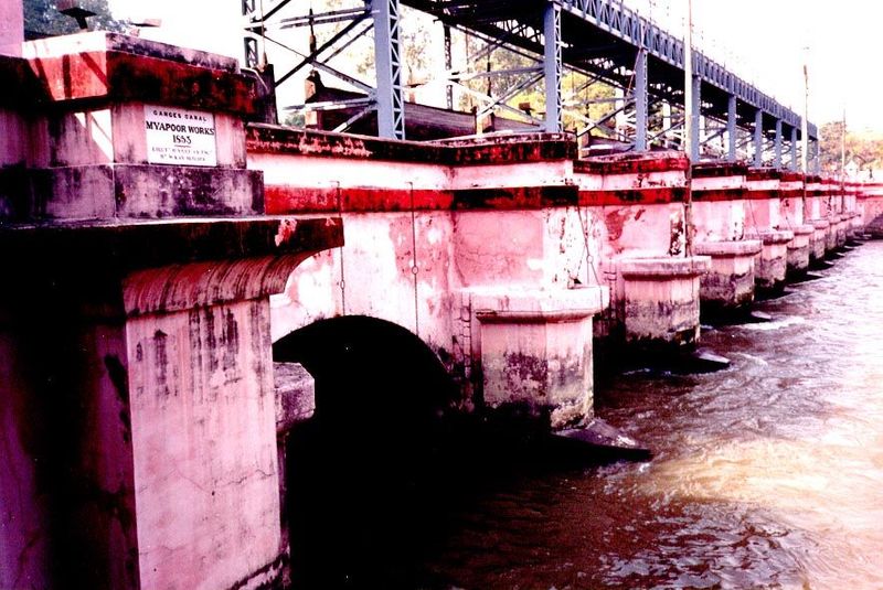 The Ganges Canal was conceived to run from Haridwar to Allahabad but, as built, stopped at Cawnpore Kanpur. Here are the headworks, flamingl