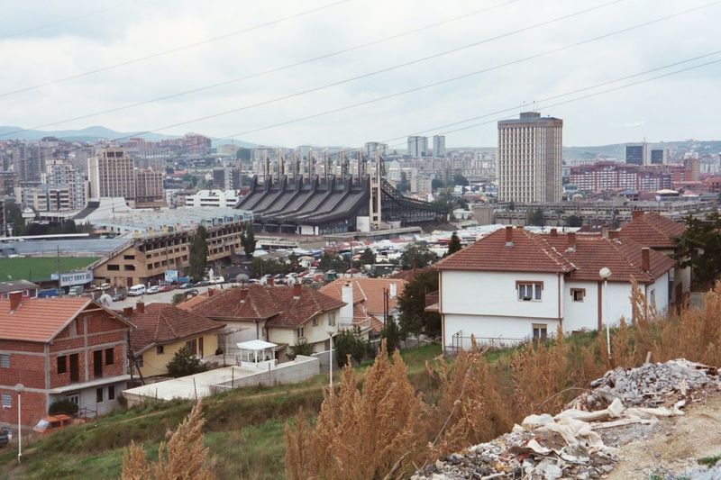 To the right of the stadium, the not-so-grand Grand Hotel.