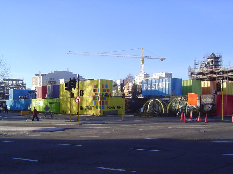 Reconstruction was organized around anchor projects like this one, Re:START, a new and temporary central business district. It opened with 2