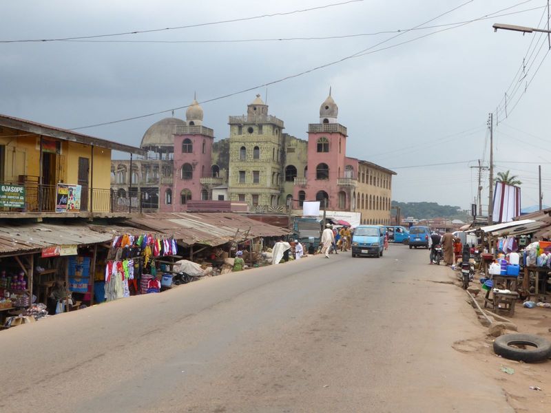 And here's the central mosque of Oshogbo. There's some irony is Islam's presence here, but you have to dig a bit. The town had been establis