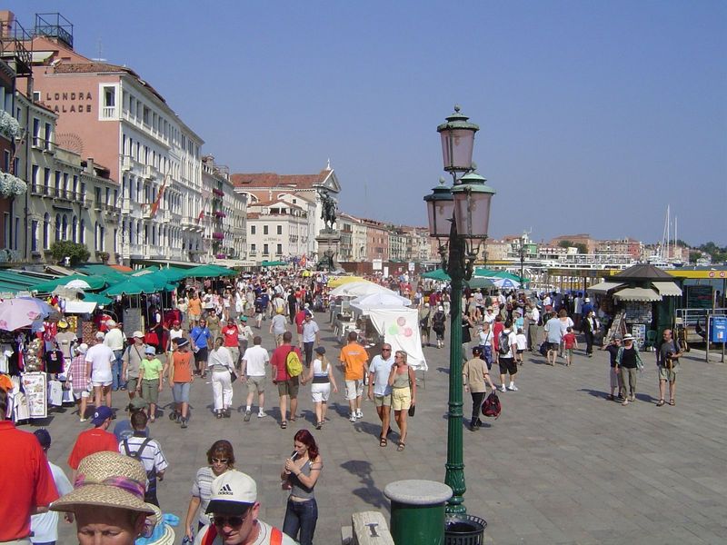 There are several approaches to the piazza; this one is the crowd-bedevilled Riva degli Schiavoni, "Slav landing." Gondolas-for-hire try fif