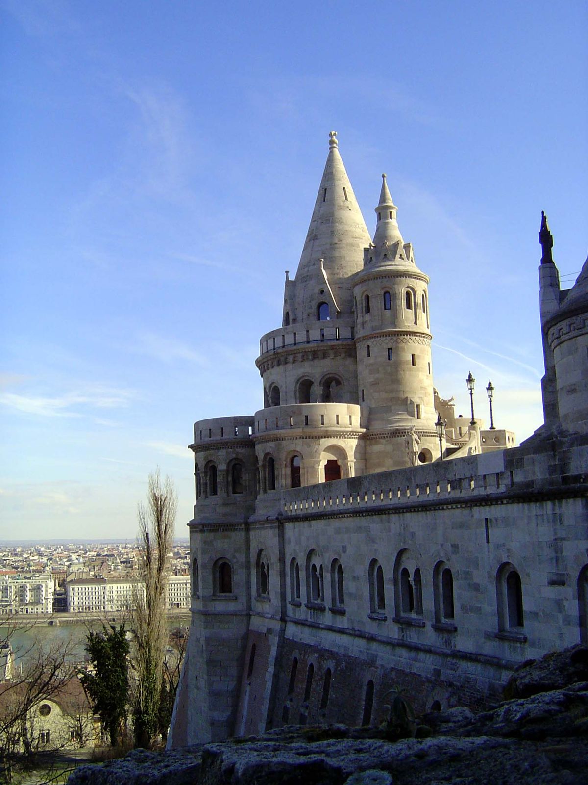 Schulek wasn't content to fix up the church. Next to it he added the extravagant Fisherman's Bastion, which looks like a medieval icon but i