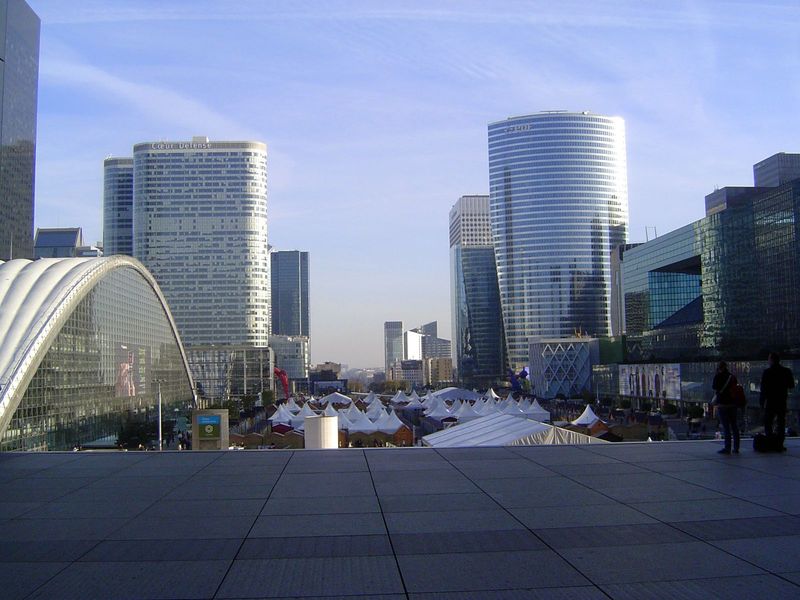 The view from the plaza east is along the same axis that becomes the Champs Elysées. Here some 1,500 companies have come in search for moder