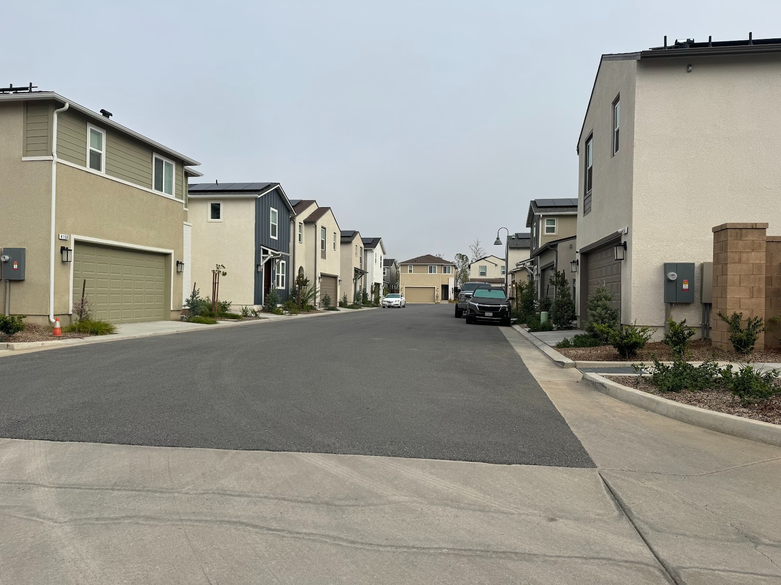 That's the Brookhill Model on the left, with 1,650 square feet.   Maybe in 20 years mature trees will shade the street.