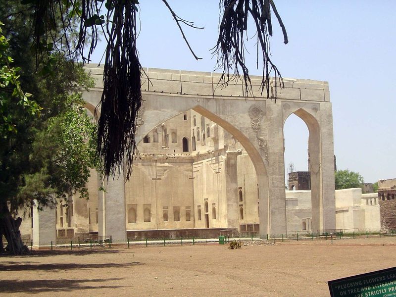 The Audience Hall called the Gagan Mahal or Heavenly Palace was completed in 1561. Fergusson II, 277 criticizes the central arch, 60 feet wi