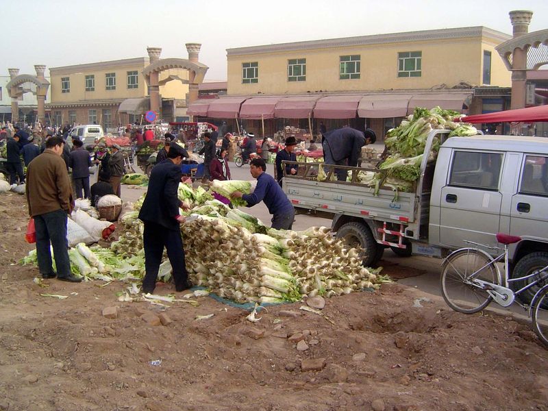 Vegetables. Note the attempt at ethnic architecture.