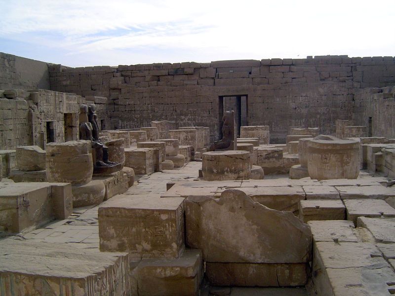 Most of the column drums were mined as though from a quarry. Re-use was an old story, however; even the black statues here were taken by Ram