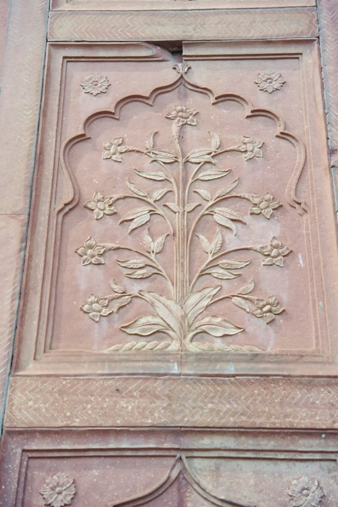 A floral detail in a garden pavilion.
