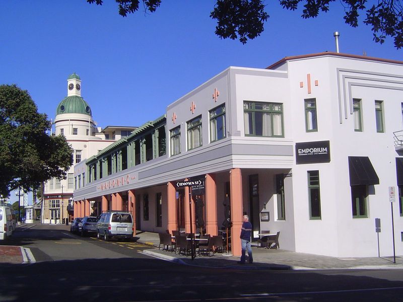 The Masonic Hotel faces the monument. After the earthquake, building codes were tightened. Even so, the preference has been to build no more