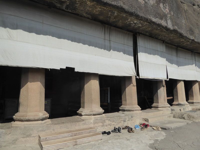 Cave 17, you recall, has a shade to protect its paintings, probably the best surviving at Ajanta. The saga of early copyists at Ajanta is un