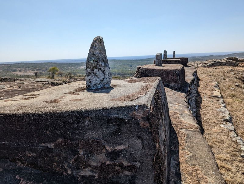 In 1937, four monoliths were set in lime cement by the same K.R. Robinson who was working that year at Khami. He was afraid that vandals wou