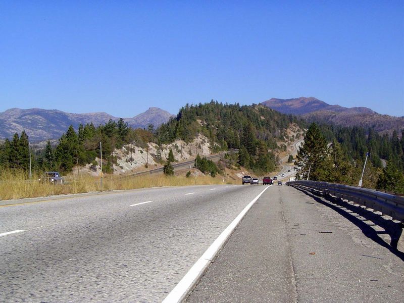 By Blue Canyon we've moved out of the flat-topped ridges of the mid-Sierra into more rugged, glaciated country. The winters, and the trucks 