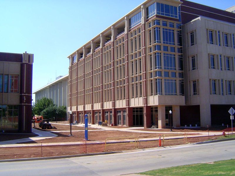 The Carson Engineering Building from 1965 got a partner in 2009. The footprint and mass of the building echo the old one, but the space-age 