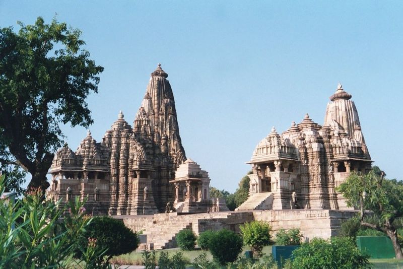 Mahadeva on the left, with Jagadambi "Mother of the World" on the right. Built about about 1,000 A.D.about 50 years before the Mahadeva, Jag