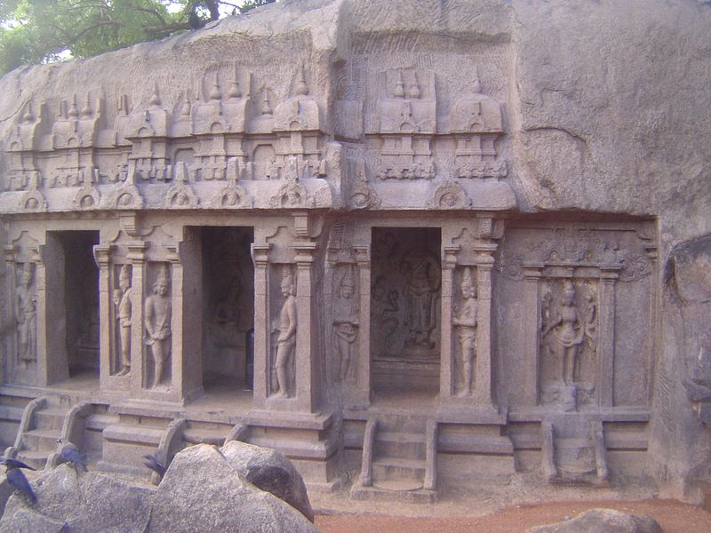 The Trimurti "Three Forms" Cave Temple is unusual because it is one of only a few finished monuments. It's also unusual for lacking a mandap