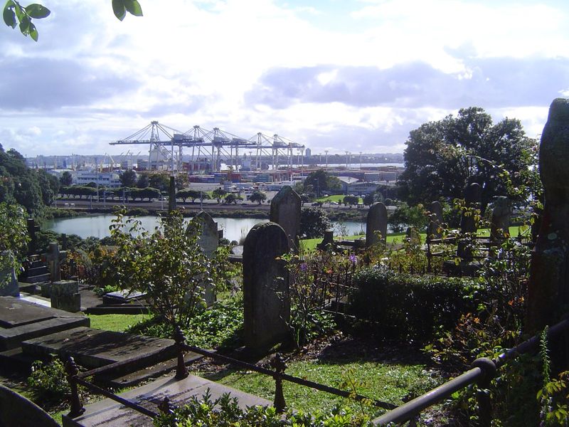 Auckland's working port today is a mile to the east; it handles about 600,000 containers annually—a third of the national total. We're here 