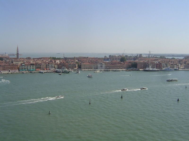 San Lorenzo is on the left now. On the right, the mouth of the Rio dell Arsenale can be seen; this is one of two entrances into the great sh