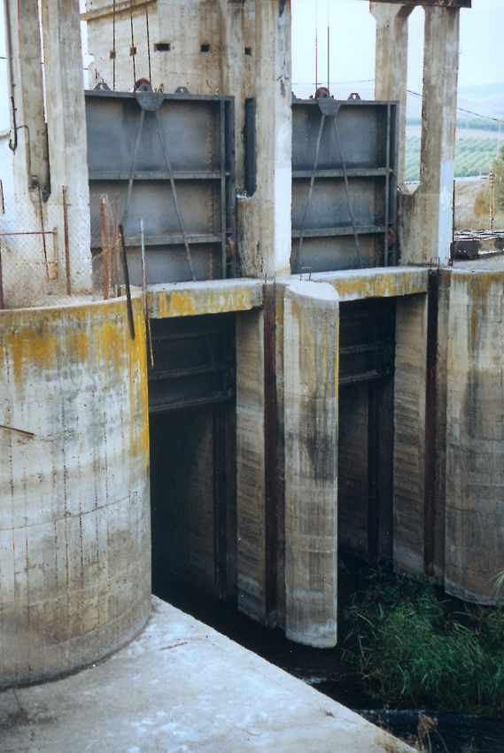 Wide-open sluice gates.