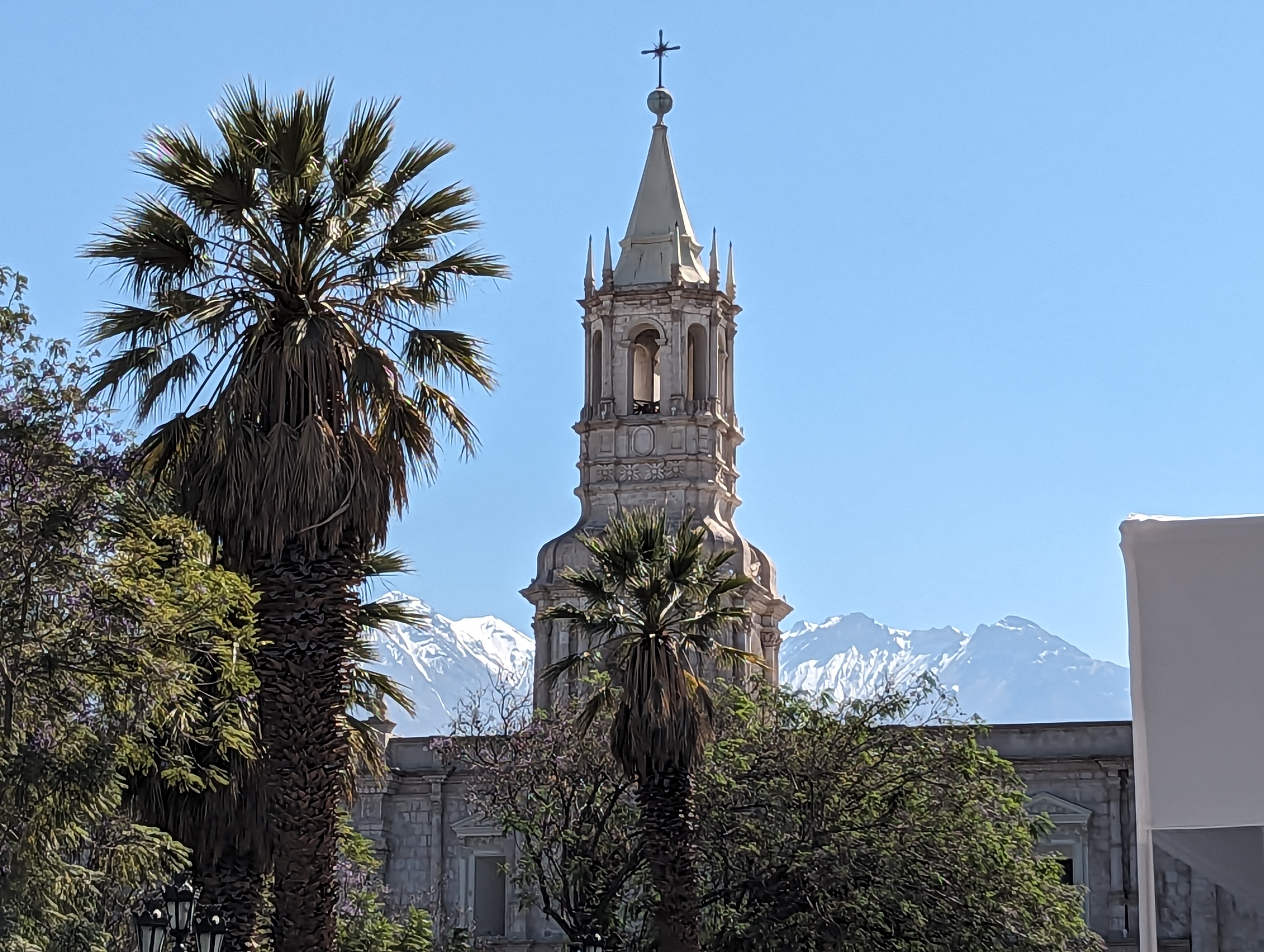 Just a reminder that behind the church and the city is Misti, the volcano famously associated with Arequipa.  At 19,000 feet, it falls short