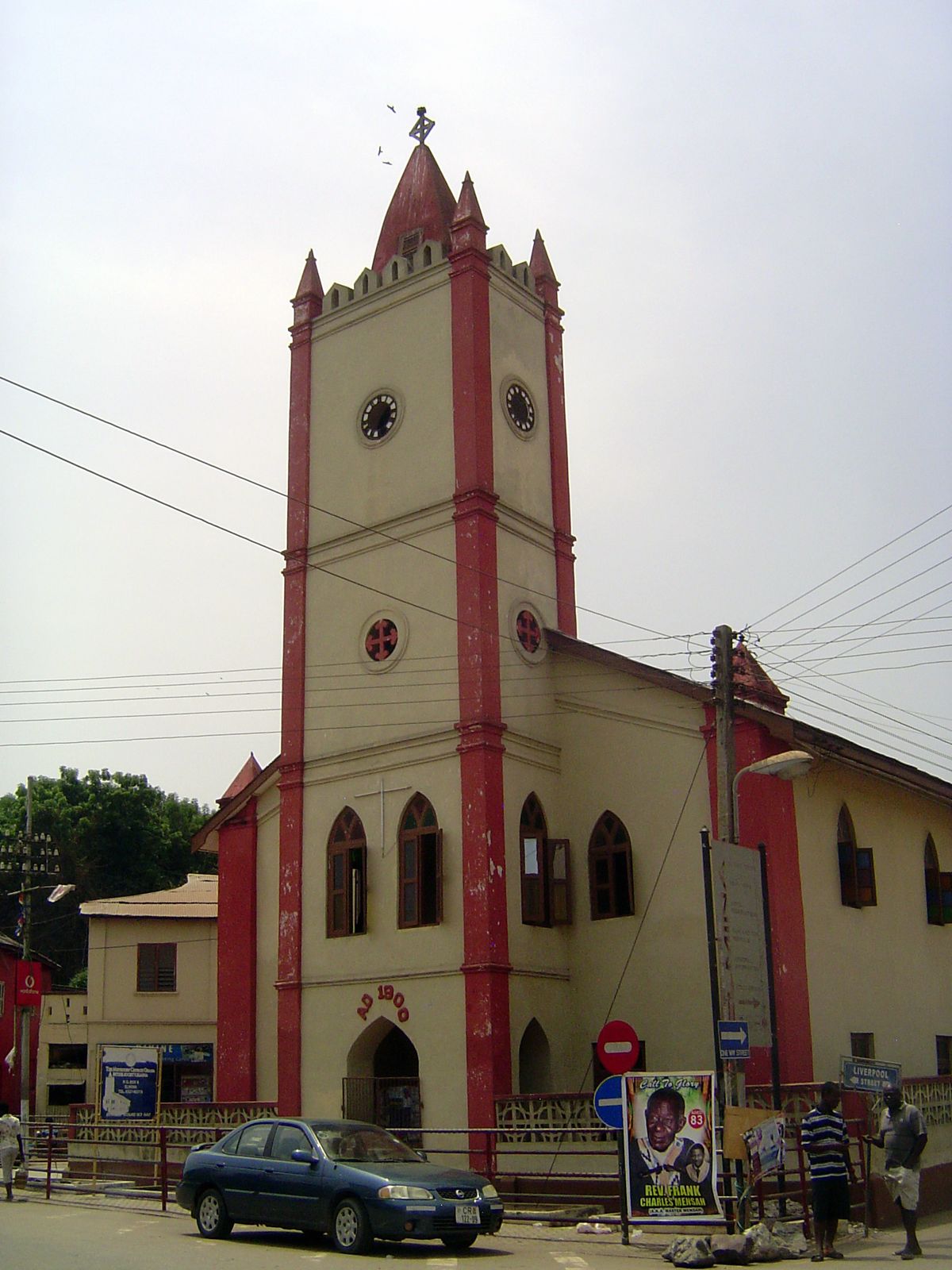 A block away, a Methodist church.