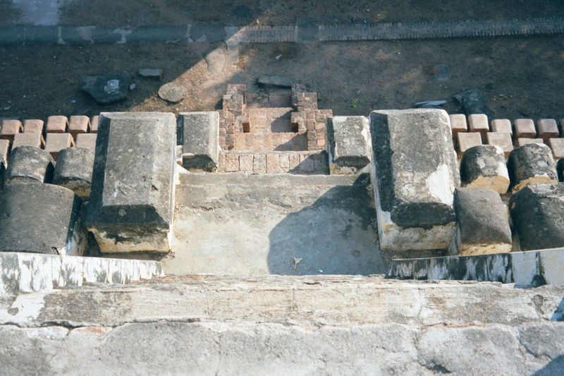 Looking down some of the medial and perilous steps at Shwe-hsan-daw. At each level, pilgrims would have circumambulated the terrace, which w