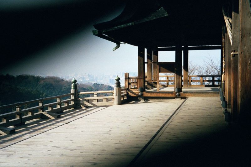 Up top, the lattice-supported platform. The view is toward central Kyoto, a mile on the two in the distance.