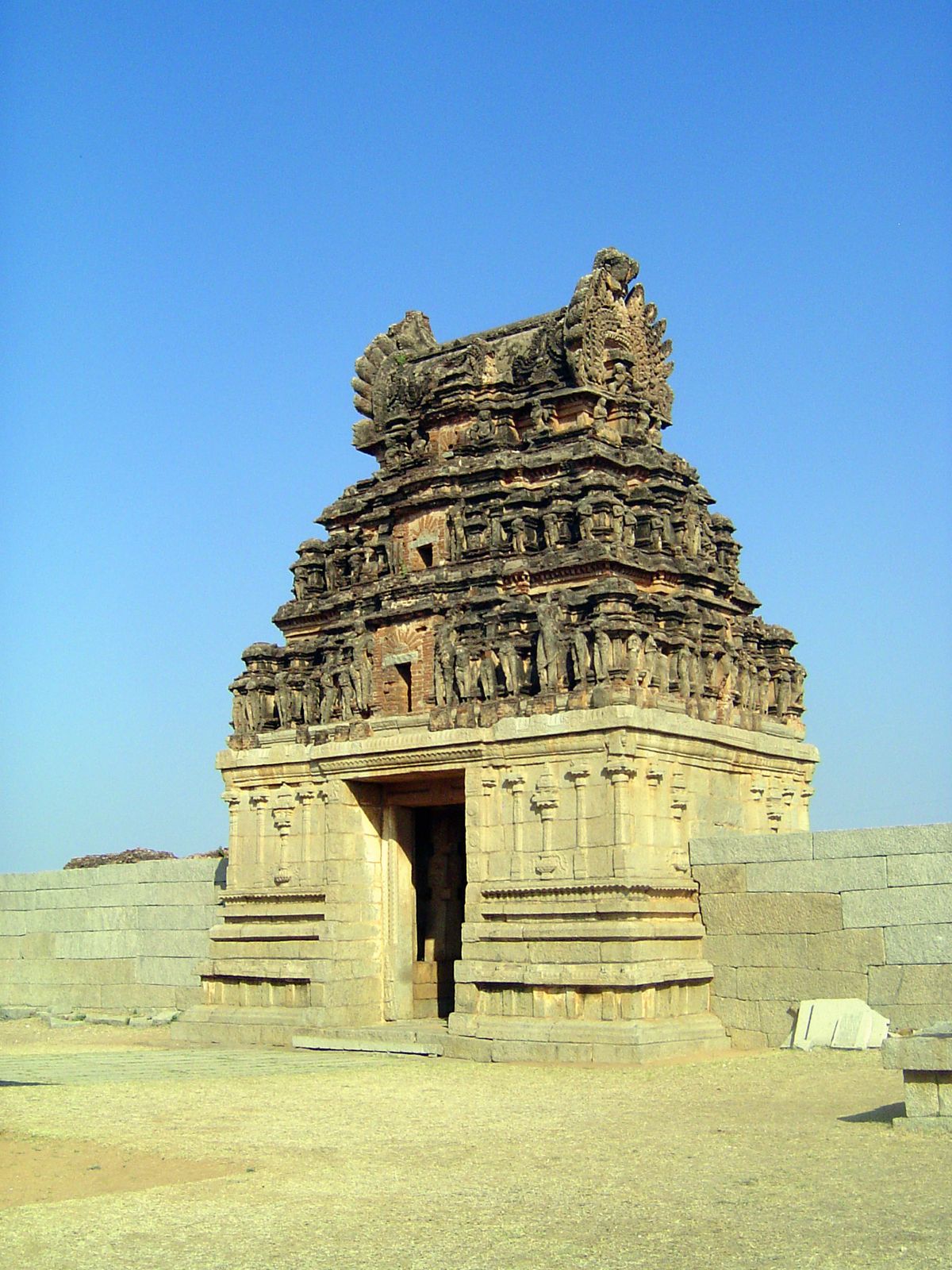 The gopuram, modest in size but with fabulously intact and close-enough-to-see ornament.