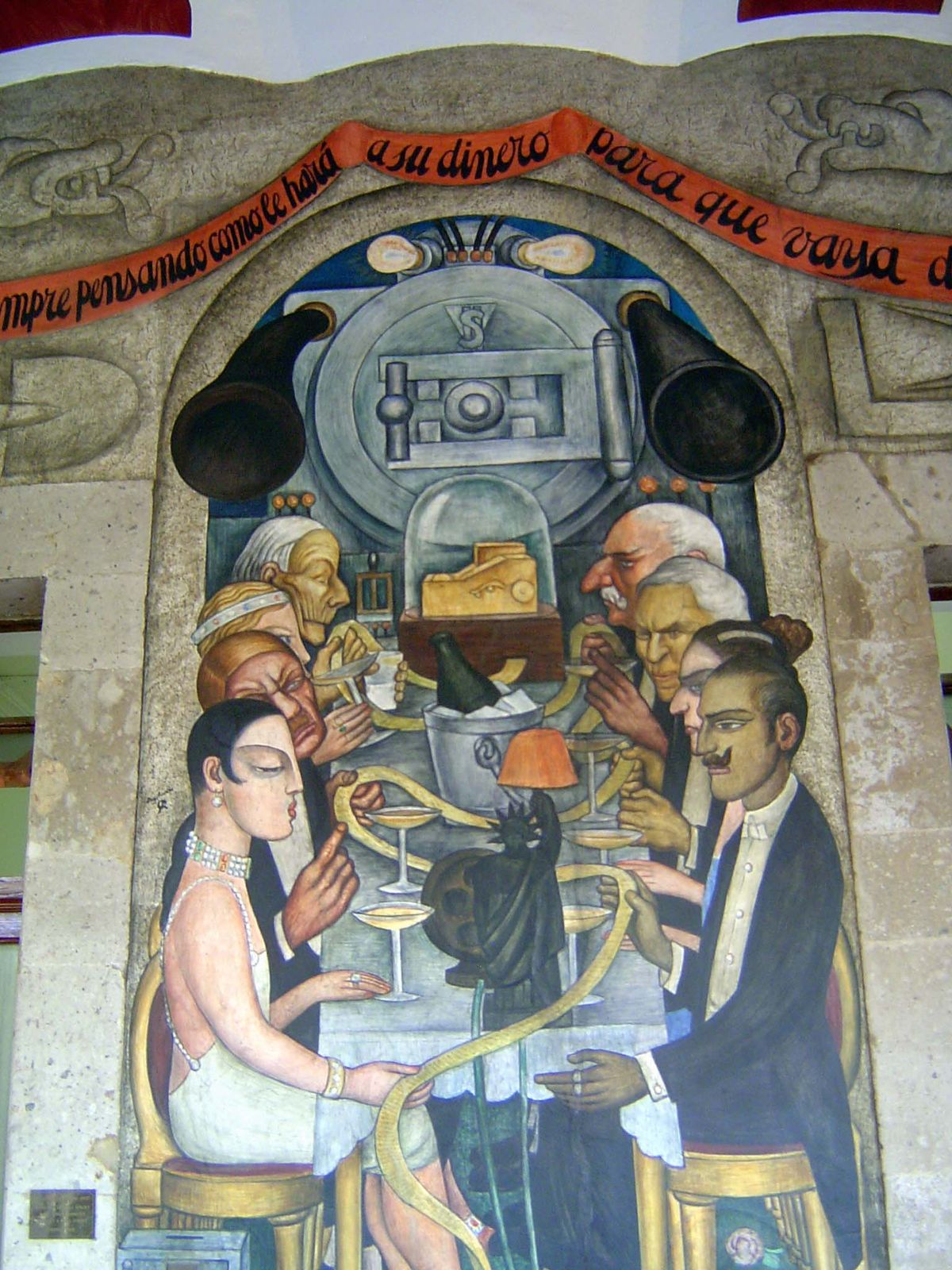 The evil ones. The title of this panel is "Wall Street Banquet." The wrinkled figure at the upper left surely is none other than John D. Roc