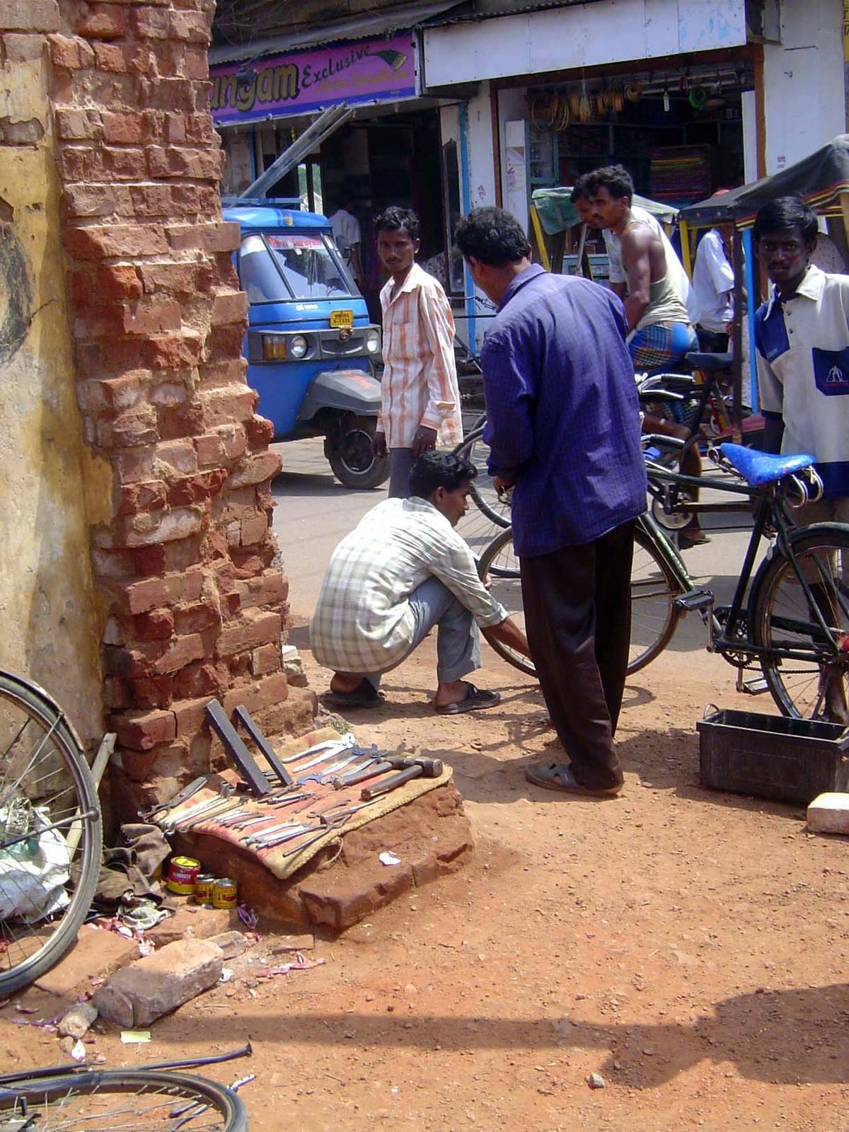 Streetside business: bicycle repair.